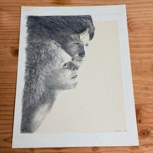 Signed Pencil Portrait Drawing Couple N Peckenpaugh 1988 Original Artwork